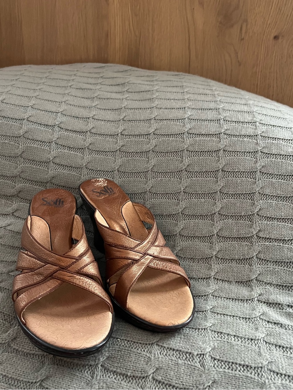 Sofft Metallic Bronze Crossover Slide Mules